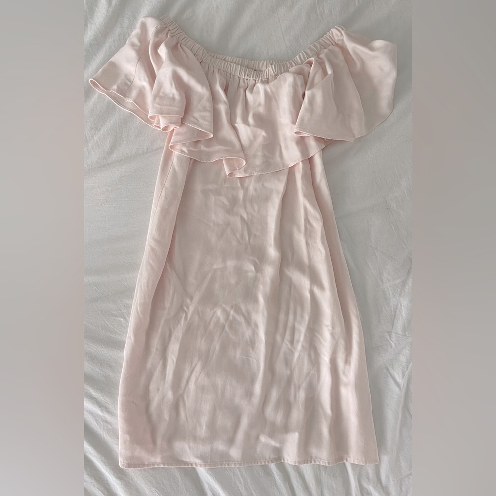 Sugar lips off the shoulder ruffle dress, size small, blush.